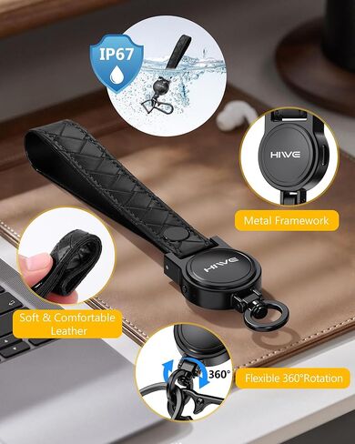 سلسلة مفاتيح HiWe Anti-Lost، تعمل مع Apple Find My، حامل مفاتيح السيارة Carabiner مع حزام جلدي، جهاز تعقب ذكي لمفتاح Bluetooth، USB-C قابل لإعادة الشحن، أسود in Kuwait