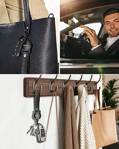سلسلة مفاتيح HiWe Anti-Lost، تعمل مع Apple Find My، حامل مفاتيح السيارة Carabiner مع حزام جلدي، جهاز تعقب ذكي لمفتاح Bluetooth، USB-C قابل لإعادة الشحن، أسود in Kuwait
