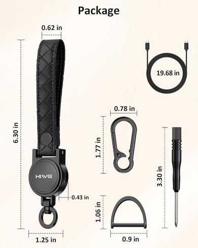 سلسلة مفاتيح HiWe Anti-Lost، تعمل مع Apple Find My، حامل مفاتيح السيارة Carabiner مع حزام جلدي، جهاز تعقب ذكي لمفتاح Bluetooth، USB-C قابل لإعادة الشحن، أسود in Kuwait