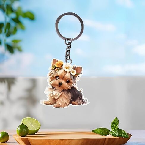 Acrylic Flower Crown Yorkie Keychain - Cute Puppy Key Ring for Keys, Bags, Cars | Ideal Gift for Dog Lovers/YSK-72 in Kuwait