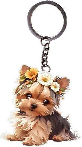 Acrylic Flower Crown Yorkie Keychain - Cute Puppy Key Ring for Keys, Bags, Cars | Ideal Gift for Dog Lovers/YSK-72 in Kuwait