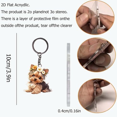 Acrylic Flower Crown Yorkie Keychain - Cute Puppy Key Ring for Keys, Bags, Cars | Ideal Gift for Dog Lovers/YSK-72 in Kuwait