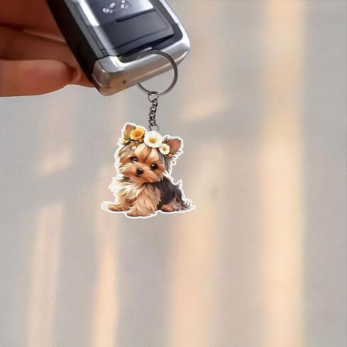 Acrylic Flower Crown Yorkie Keychain - Cute Puppy Key Ring for Keys, Bags, Cars | Ideal Gift for Dog Lovers/YSK-72 in Kuwait