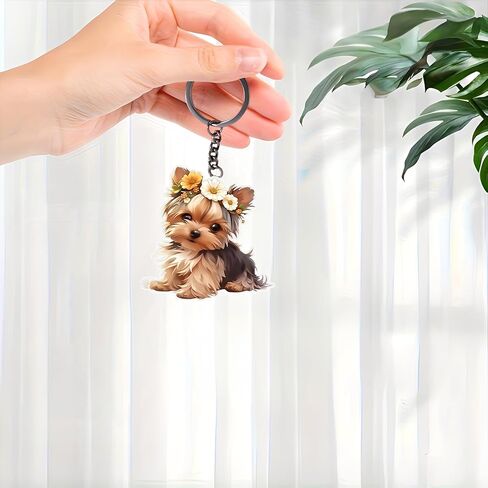 Acrylic Flower Crown Yorkie Keychain - Cute Puppy Key Ring for Keys, Bags, Cars | Ideal Gift for Dog Lovers/YSK-72 in Kuwait