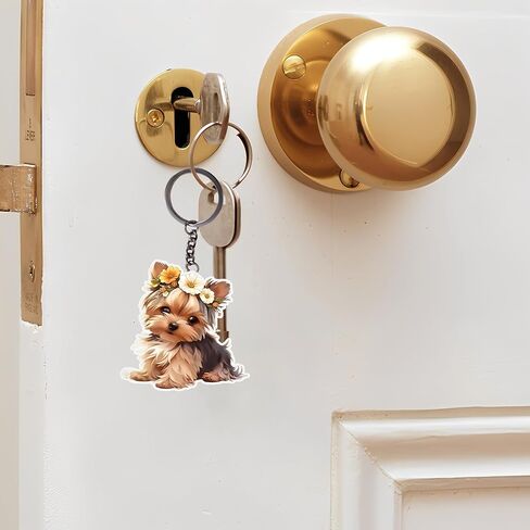 Acrylic Flower Crown Yorkie Keychain - Cute Puppy Key Ring for Keys, Bags, Cars | Ideal Gift for Dog Lovers/YSK-72 in Kuwait