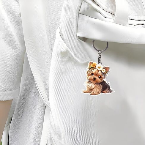 Acrylic Flower Crown Yorkie Keychain - Cute Puppy Key Ring for Keys, Bags, Cars | Ideal Gift for Dog Lovers/YSK-72 in Kuwait