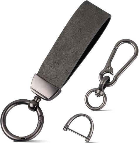 WJS Leather Car Keychain for Men & Women - Zinc Alloy Key Fob Holder with Anti-Loss D-Ring in Saudi Arabia