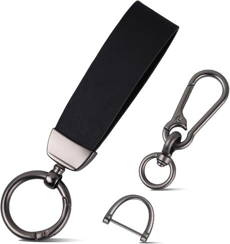 WJS Leather Car Keychain for Men & Women - Zinc Alloy Key Fob Holder with Anti-Loss D-Ring in Saudi Arabia
