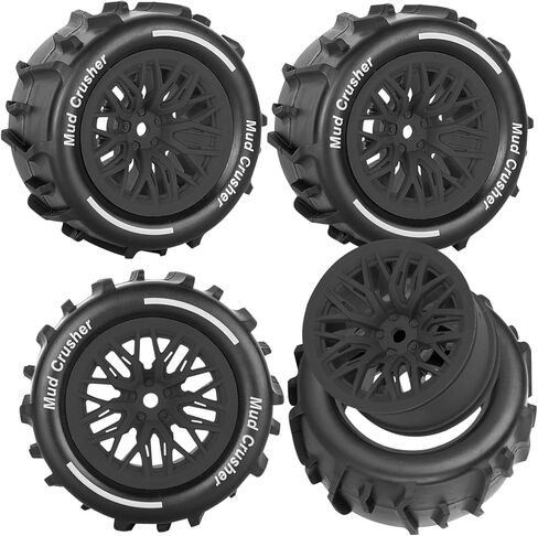مجموعة عجلات وإطارات RC لجرانيت 1/18، إطارات شاحنة تايفون 1/18، إطار مطاطي RC مع عجلة بلاستيكية، عجلات وإطارات (4 قطع)، أسود in Kuwait