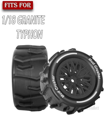 مجموعة عجلات وإطارات RC لجرانيت 1/18، إطارات شاحنة تايفون 1/18، إطار مطاطي RC مع عجلة بلاستيكية، عجلات وإطارات (4 قطع)، أسود in Kuwait