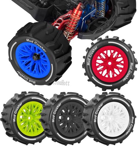 مجموعة عجلات وإطارات RC لجرانيت 1/18، إطارات شاحنة تايفون 1/18، إطار مطاطي RC مع عجلة بلاستيكية، عجلات وإطارات (4 قطع)، أسود in Kuwait