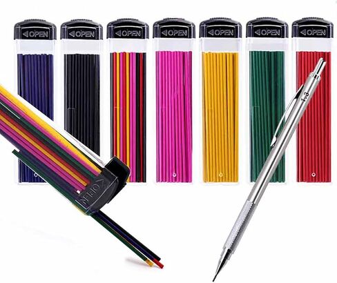 MROOFUL 2Pcs 1.3mm Mechanical Pencil 210 Pcs Colored Mechanical Pencil Lead 6 Color 7 Boxes Refills Auto Pencil Leads Black Blue Red Yellow Pink Green Art Drawing Writing Marking Tool for Office DIY in Saudi Arabia