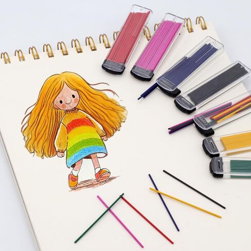 MROOFUL 2Pcs 1.3mm Mechanical Pencil 210 Pcs Colored Mechanical Pencil Lead 6 Color 7 Boxes Refills Auto Pencil Leads Black Blue Red Yellow Pink Green Art Drawing Writing Marking Tool for Office DIY in Saudi Arabia