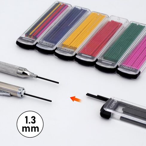 MROOFUL 2Pcs 1.3mm Mechanical Pencil 210 Pcs Colored Mechanical Pencil Lead 6 Color 7 Boxes Refills Auto Pencil Leads Black Blue Red Yellow Pink Green Art Drawing Writing Marking Tool for Office DIY in Saudi Arabia