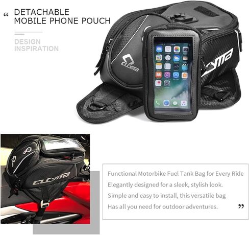 Motorcycle Tank Bag, Magnetic Motorcycle Tank Bag with Detachable Clear Phone Pouch and Rain Cover, Gas Tank Bag for Street and Touring Bikes, Black in Saudi Arabia