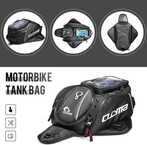 Motorcycle Tank Bag, Magnetic Motorcycle Tank Bag with Detachable Clear Phone Pouch and Rain Cover, Gas Tank Bag for Street and Touring Bikes, Black in Saudi Arabia