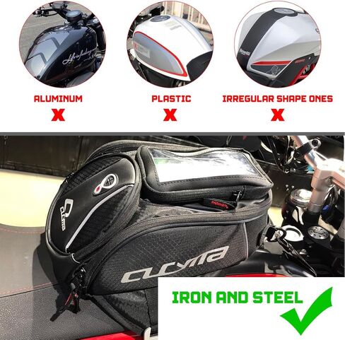 Motorcycle Tank Bag, Magnetic Motorcycle Tank Bag with Detachable Clear Phone Pouch and Rain Cover, Gas Tank Bag for Street and Touring Bikes, Black in Saudi Arabia
