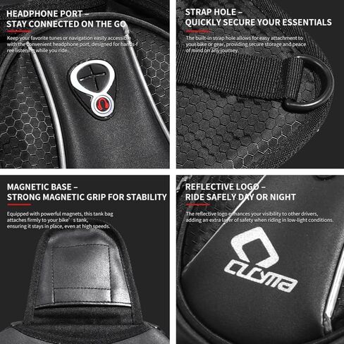Motorcycle Tank Bag, Magnetic Motorcycle Tank Bag with Detachable Clear Phone Pouch and Rain Cover, Gas Tank Bag for Street and Touring Bikes, Black in Saudi Arabia