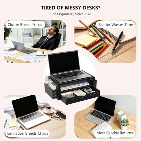 WALI Monitor Stand Riser with Drawer and 2 Pen Holders, Desk Organizers and Accessories for Computer, Printer, Laptop Stand for Home Office Supplies, (PTT004-B), 1 Pack, Black in Kuwait