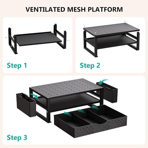 WALI Monitor Stand Riser with Drawer and 2 Pen Holders, Desk Organizers and Accessories for Computer, Printer, Laptop Stand for Home Office Supplies, (PTT004-B), 1 Pack, Black in Kuwait