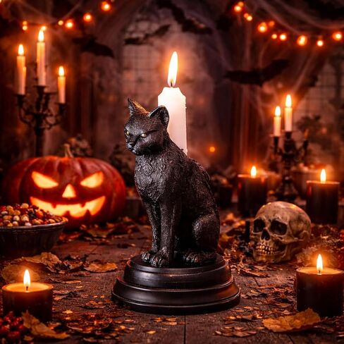 Gothic Black Cat Candle Holder, Halloween Home Decor, Halloween Gothic Gothic Black Cat Candle Holder, Resin Ornament, Halloween Home Decor, Black Cat Candlestick Home Decoration Unique in Saudi Arabia