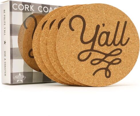 Y'all Texas Coaster Set Cork 3.5 Inch Coasters - 4 Texas Coasters Texas Gift in Saudi Arabia