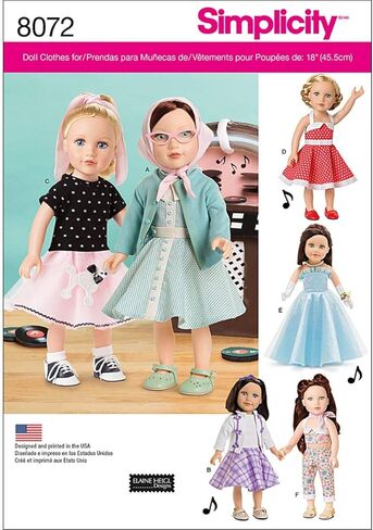 Simplicity 8072 Vintage Fashion Doll Clothes Sewing Patterns for 18" Dolls in Kuwait