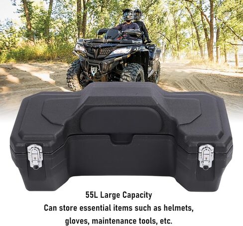 ATV Rear Storage Box ATV Tail Box Rear Luggage 55L Large Capacity Rain Proof Dust Proof Cargo Locking Reflective Strips Backrest for Most ATVs UTVs in Kuwait