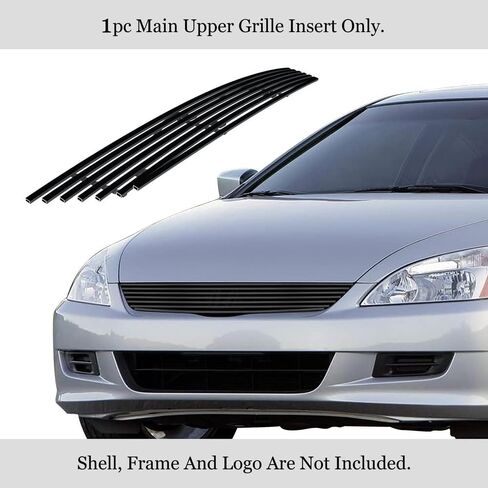 APS Compatible with Honda Accord 2006-2007 Coupe Main Upper Stainless Steel Black 8x6 Horizontal Billet Front Grill Grille Insert H87133J in Kuwait