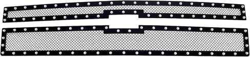 APS Compatible with Chevy Silverado 1500 2014-2015 Main Upper Stainless Steel Black Mesh Rivet Studs Front Grill Grille Insert CL5177H in Kuwait