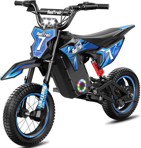 36V Dirt Bike for Kids, 700W Peak Electric Motorcycle, 3 Speeds, 15.5 MPH & 13.7 Miles, Headlight & Rainbow Ambient Lights, Pro Suspension Off-Road Ride On Gift for Kids Ages 4-10 in Saudi Arabia