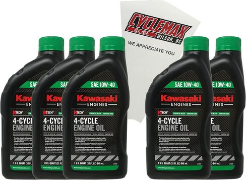 عبوة مكونة من خمس قطع من CYCLEMAX متوافقة مع زيت جزازة العشب Kawasaki KTECH SAE 10W40 4 دورات 99969-6296 تحتوي على خمسة كوارتات وقمع in Kuwait