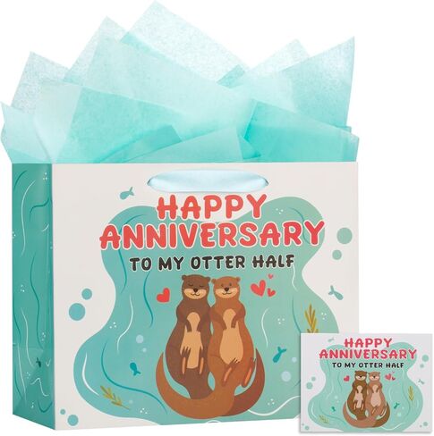 bigniuzi Wedding Anniversary Paper Gift Bag with Tissue Paper Greeting Card for Men Women Husband Wife Couple Wedding Anniversary Wrapping Paper for Party Supplies in Saudi Arabia