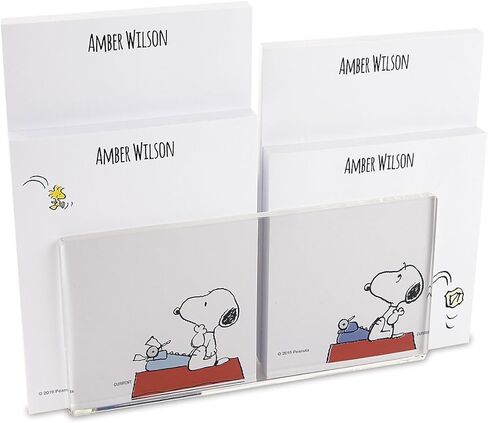Current Snoopy's Typewriter Personalized Notepad Set with Holder - Set of 4 Note Pads, Acrylic Holder, Stationery Gift in Kuwait