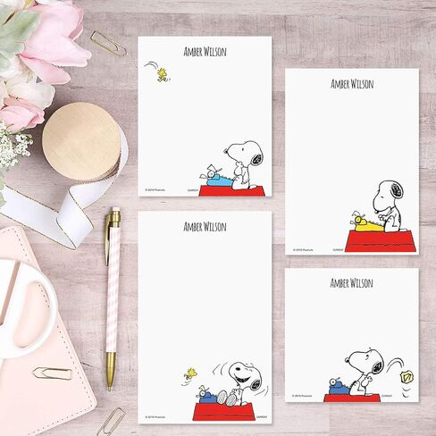 Current Snoopy's Typewriter Personalized Notepad Set with Holder - Set of 4 Note Pads, Acrylic Holder, Stationery Gift in Kuwait
