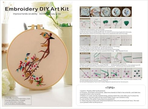 Meecaa Bird Flower Animal Embroidery Kit Starter Set, Hand Embroidery Set,Pattern Printed Cross Stitch Set for Beginner Adults, with Embroidery Hoop and Instructions (Bird 1) in Saudi Arabia