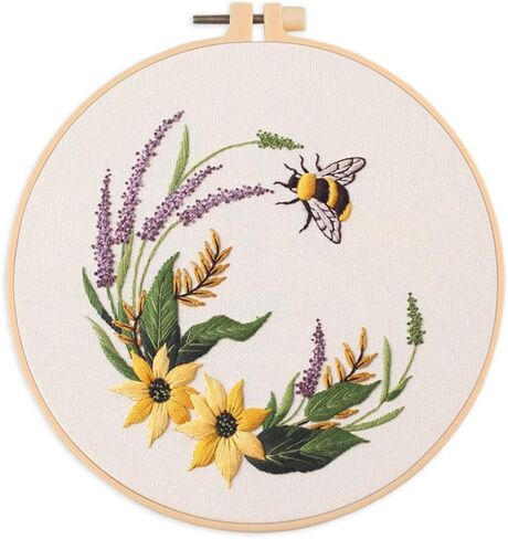 Meecaa Bird Flower Animal Embroidery Kit Starter Set, Hand Embroidery Set,Pattern Printed Cross Stitch Set for Beginner Adults, with Embroidery Hoop and Instructions (Bird 1) in Saudi Arabia