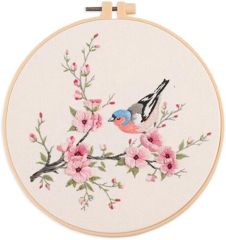 Meecaa Bird Flower Animal Embroidery Kit Starter Set, Hand Embroidery Set,Pattern Printed Cross Stitch Set for Beginner Adults, with Embroidery Hoop and Instructions (Bird 1) in Saudi Arabia