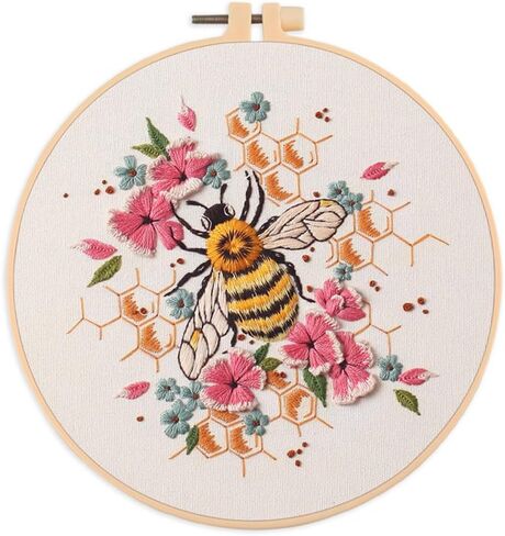 Meecaa Bird Flower Animal Embroidery Kit Starter Set, Hand Embroidery Set,Pattern Printed Cross Stitch Set for Beginner Adults, with Embroidery Hoop and Instructions (Bird 1) in Saudi Arabia