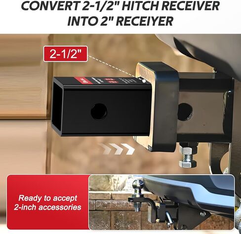 2.5 to 2 Inch Hitch Reducer Sleeve for Ram 2500 3500 Accessories, Heavy-Duty Trailer Hitch Receiver Adapter with 5/8" Pin & Clip for Bike Racks, Cargo Carriers and Boat Trailers in Saudi Arabia