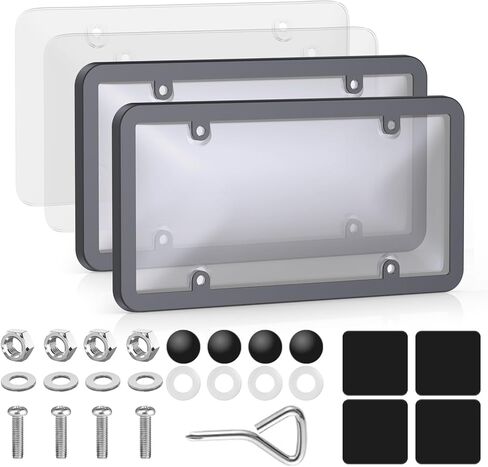 Vitog 2 Packs Clear License Plate Covers with 2 Extra Spare, Shatterproof License Plate Protector, Anti-Yellowing License Plate Holders & Frames with Anti-Rattle Pads & Hardware For Standard US Plates in Saudi Arabia