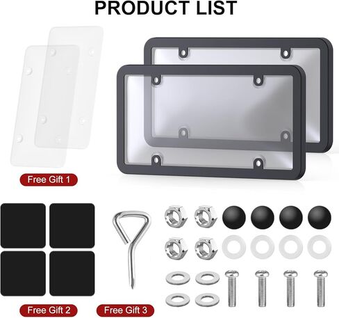 Vitog 2 Packs Clear License Plate Covers with 2 Extra Spare, Shatterproof License Plate Protector, Anti-Yellowing License Plate Holders & Frames with Anti-Rattle Pads & Hardware For Standard US Plates in Saudi Arabia