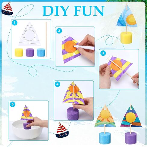 Soulchen 24 حزمة DIY قارب الحرفية عدة تلوين ورقة الحرفية عدة DIY ورقة المراكب الشراعية الحرف مجموعة مع المسامير المعكرونة رغوة للأنشطة الصيفية مخيم عيد ميلاد كرنفال حزب الهدايا in Kuwait