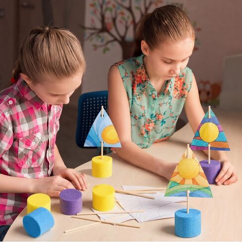Soulchen 24 حزمة DIY قارب الحرفية عدة تلوين ورقة الحرفية عدة DIY ورقة المراكب الشراعية الحرف مجموعة مع المسامير المعكرونة رغوة للأنشطة الصيفية مخيم عيد ميلاد كرنفال حزب الهدايا in Kuwait