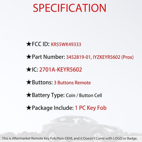 استبدال MechanMagic Smart Key Fob يناسب Mini Cooper Countryman Paceman 2006 2007 2008 2009 2010 2011 2012 2013 2014 KR55WK49333 جهاز التحكم عن بعد للدخول بدون مفتاح in Kuwait