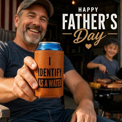 Funny Birthday Gifts for Men, Gifts for Dad Husband Hubby Boyfriend BF, Gag Gift, Retirement Gift, I Identify As A Water Faux Leather Can Cooler Sleeve in Saudi Arabia