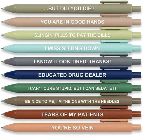 10 Pack Nurse Pens Gift Set, Aesthetic Nursing Essentials, Funny Nurse Appreciation Gift for Nurse Week, Work & Graduation, Retractable Black Gel Ink Pens for CNAs, RNs & Women Nursing Students in Kuwait