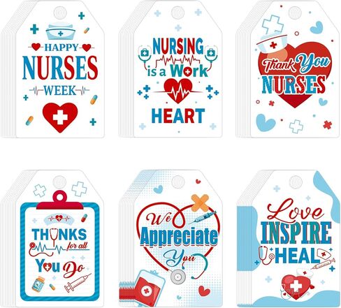 Konsait Nurse Week Gift Tags, 60 Pack Happy Nurses Week Tags with String, Nurses Appreciation Week Gift Wrapping Accessories & Labels, DIY Crafts in Kuwait