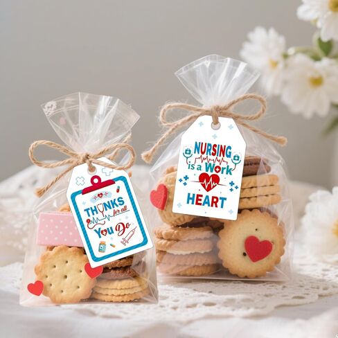 Konsait Nurse Week Gift Tags, 60 Pack Happy Nurses Week Tags with String, Nurses Appreciation Week Gift Wrapping Accessories & Labels, DIY Crafts in Kuwait