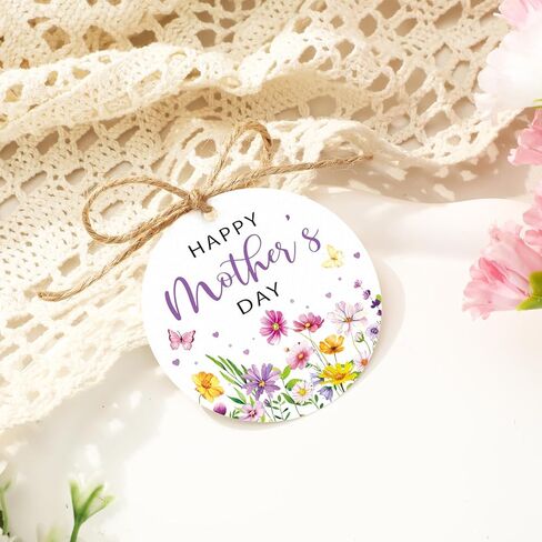 Whaline 50 Pcs Happy Mother’s Day Paper Gift Tags with 32.8 Ft Hemp Rope Round Wildflower Butterfly Hanging Label Tags for Mom’s Birthday DIY Craft Gift Wrapping Party Favor in Kuwait
